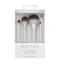 EcoTools Precious Metals Cheek + Eye Highlight Kit  Makeup Brushes for Face & Eyes 4 Piece Set