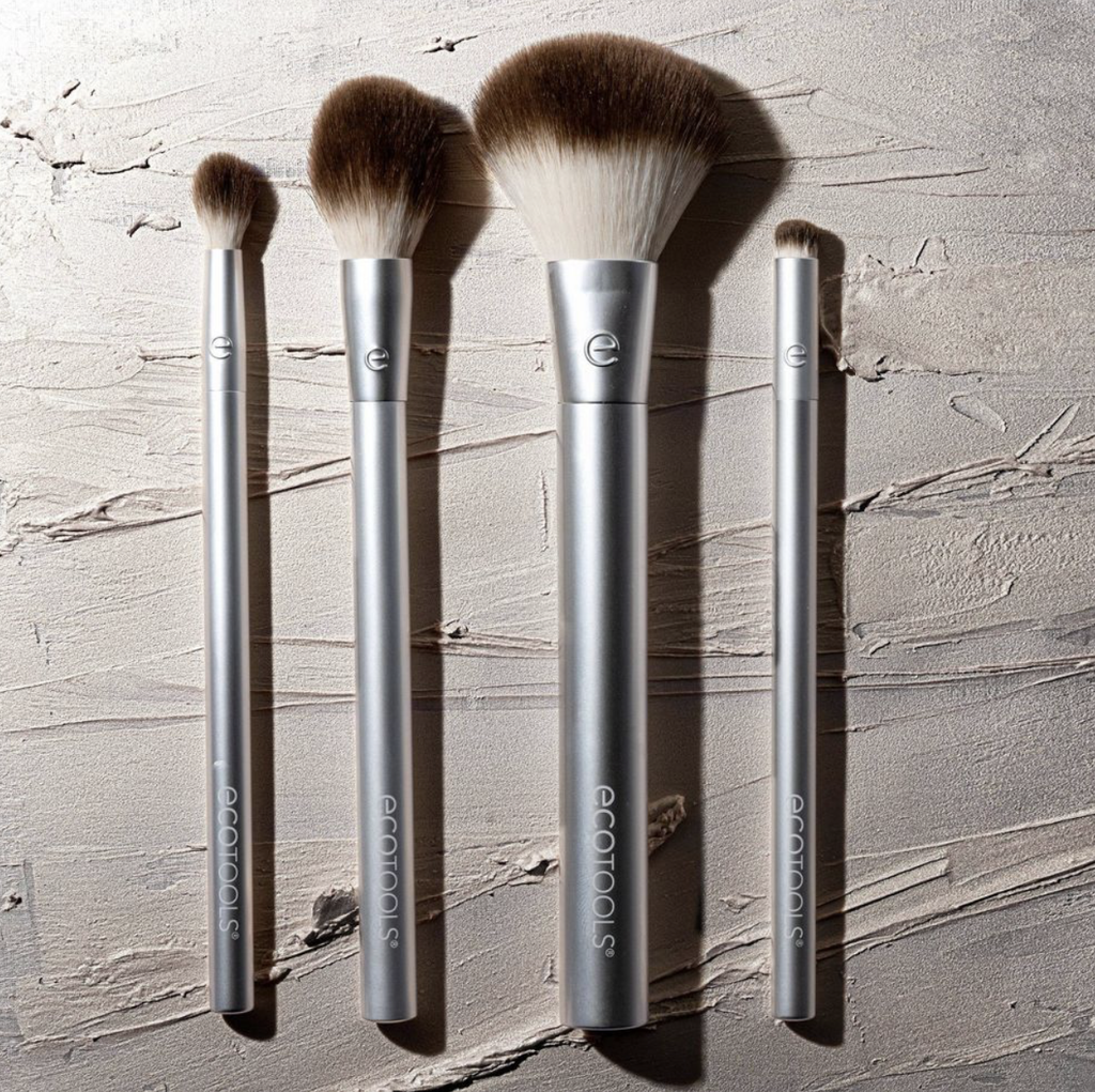 EcoTools Precious Metals Cheek + Eye Highlight Kit  Makeup Brushes for Face & Eyes 4 Piece Set