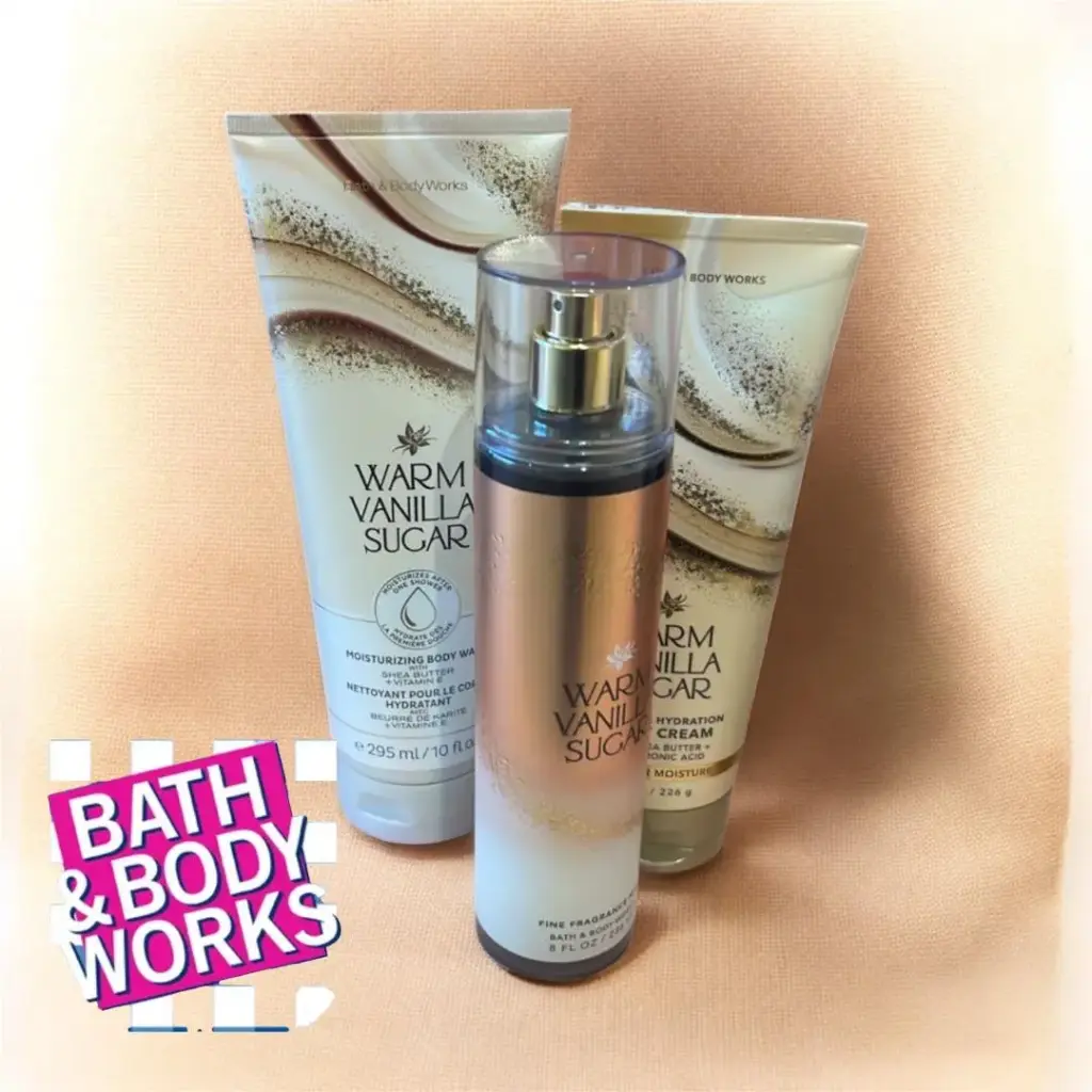 Bath & Body Works Warm Vanilla Sugar Moisturizing Body Wash Body Cream, Body mist full size set 