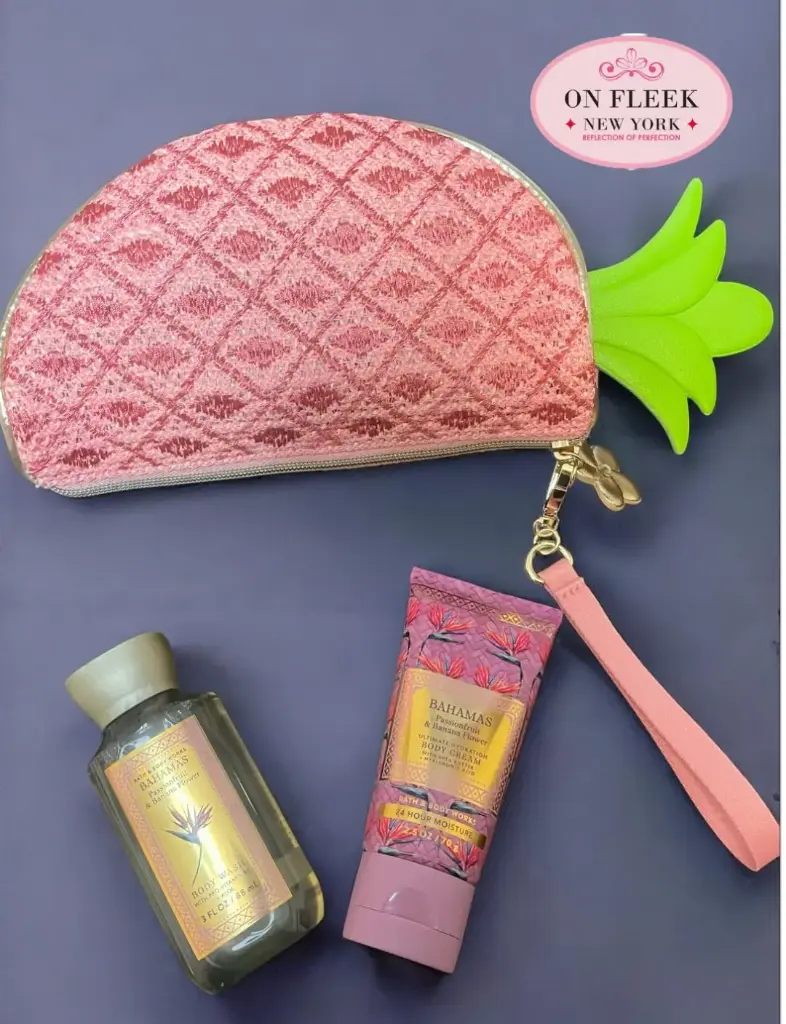 Bath & Body Works Pineapple bag set ( bahamas passion fruit body cream, shower gel )