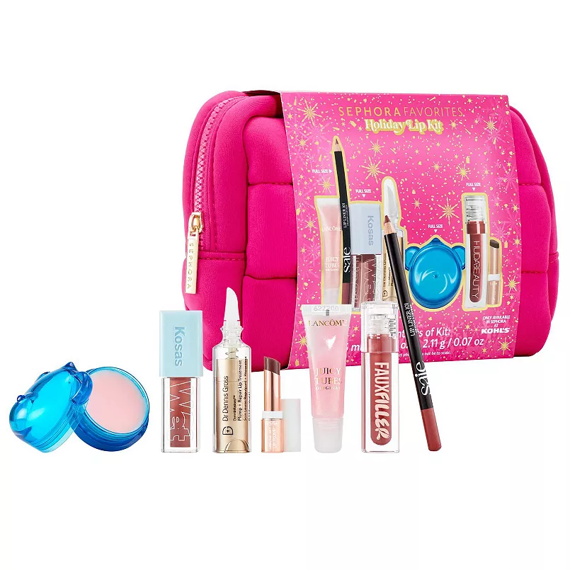 Sephora Favorites Holiday Lip Kit ( Dr .Dennis skincare ,Dr.Jart Full Size ,Huda Beauty Full Size Bombshell , Kosas Full size ,Tarte lip balm , Saie full size lip liner ,Lancome juicy tube ) sephora khols 