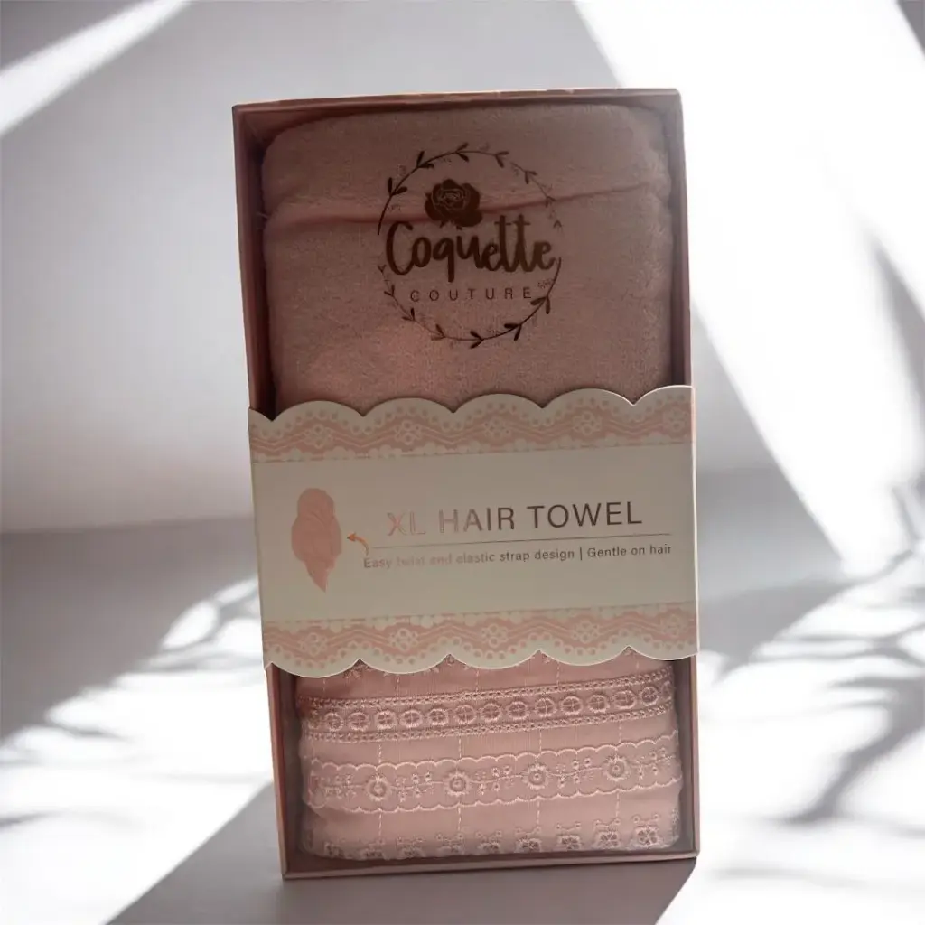 Coquette Couture XL Hair Towel Easy Twist And Elastic Strap design- pink  