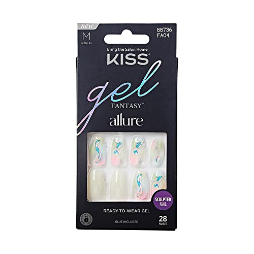 KISS Gel Fantasy, Press-on Nails, Band of Color, White, Med Coffin, 28ct