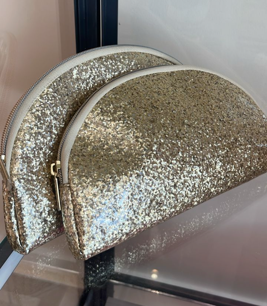 Tarte Gold Half Moon Glitter Makeup Bag