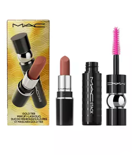 [773602718771] MAC 2-Pc. Gold Tier Mini Lipstick + Mascara Holiday Gift Set