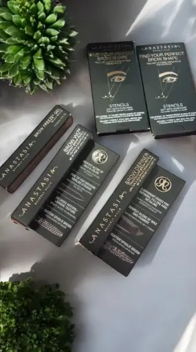 Anastasia Beverly Hills Brow bag set (Brow Freeze Gel ,Brow WIZ skinny Dark Brown ,Brow Definer Dark Brown , 2 brow stencil ) bag set