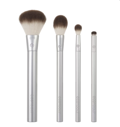 [079625438598] EcoTools Precious Metals Cheek + Eye Highlight Kit  Makeup Brushes for Face & Eyes 4 Piece Set
