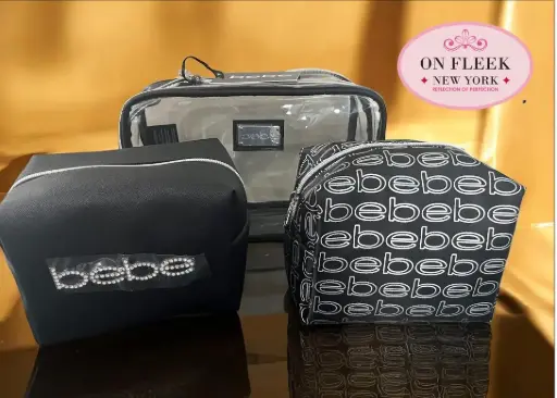 Bebe  black  travel cosmetic  bag set of three 