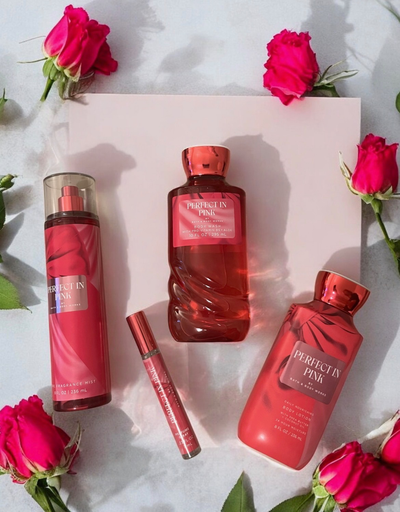 Bath & Body Works Perfect in Pink set (body mist, lotion, shower gel, perfume 7 ml)