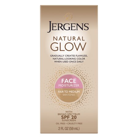 [019100138216] Jergens Natural Glow Face Moisturizer Fair to Medium Tone Self Tanner Daily Face Sunscreen - SPF 20